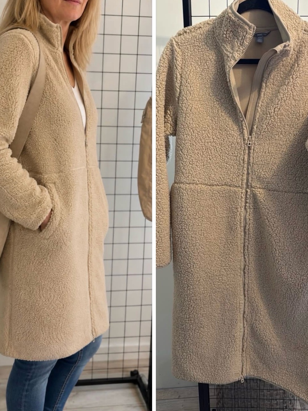JOe Fresh Beige Sherpa Zip-Front Coat - Women